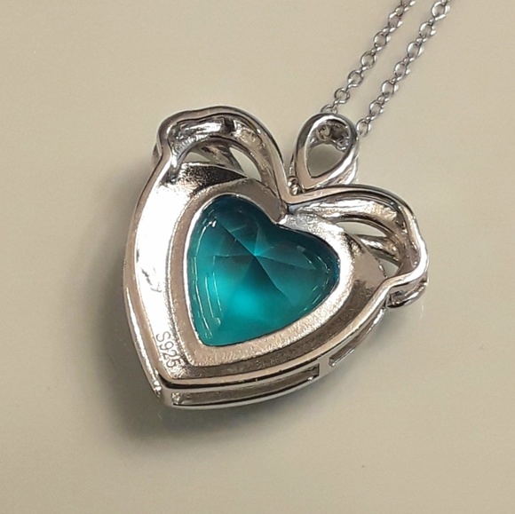NEW S925 Blue Heart of The Sea Pendant Necklace - Picture 3 of 8
